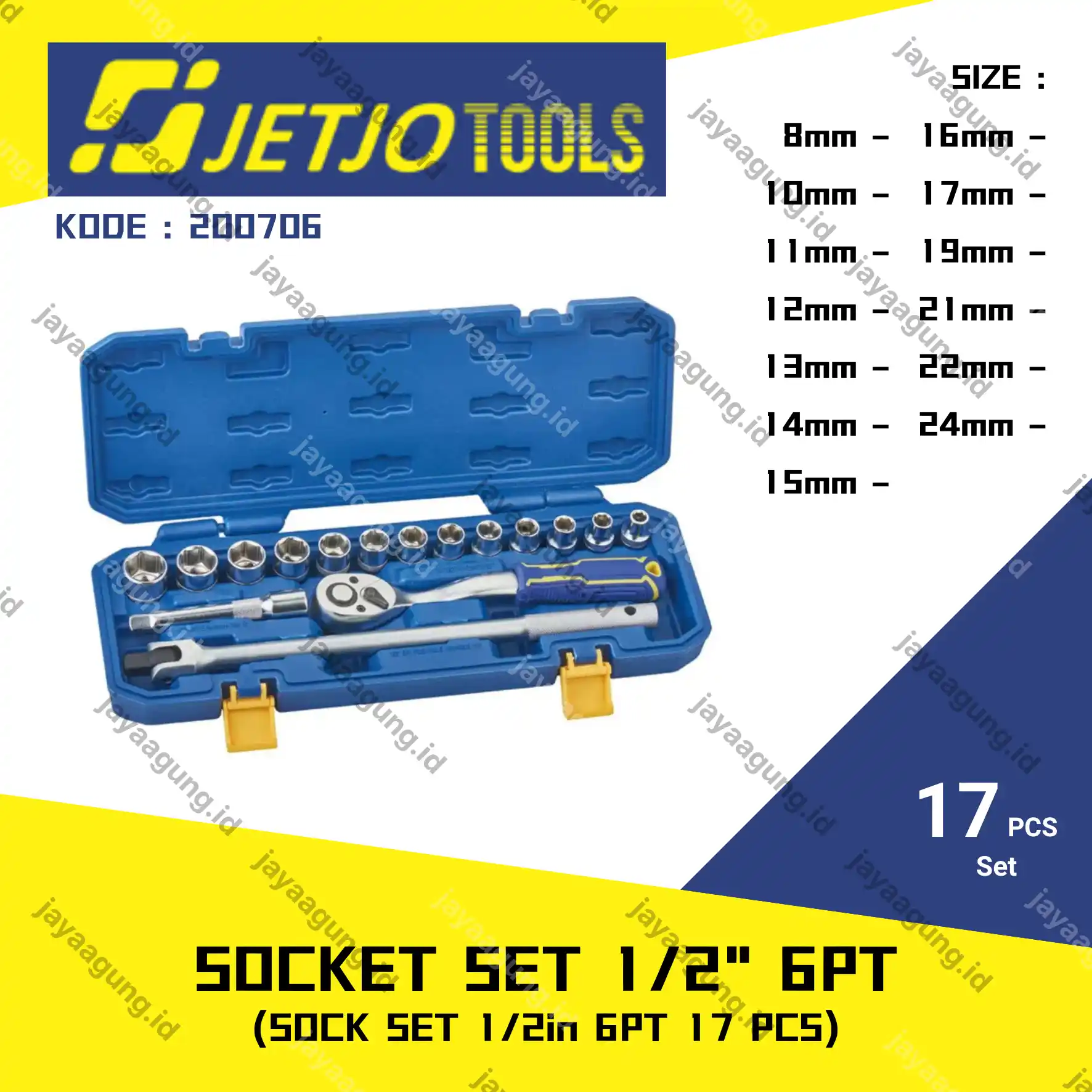 SOCK SET 1/2" 6PT JETJO 17PCS 200706