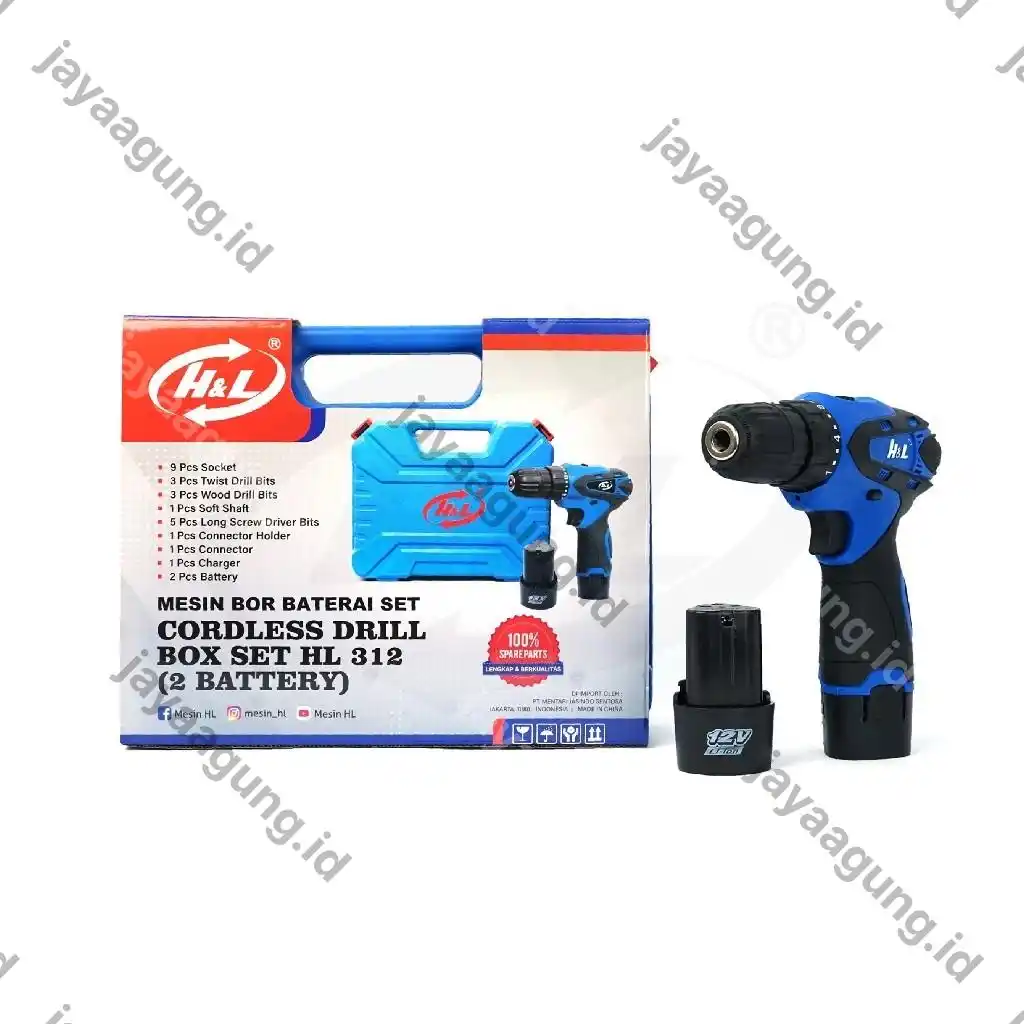 C.LESS DRILL BOX SET H&L HL312-2 BATERAI
