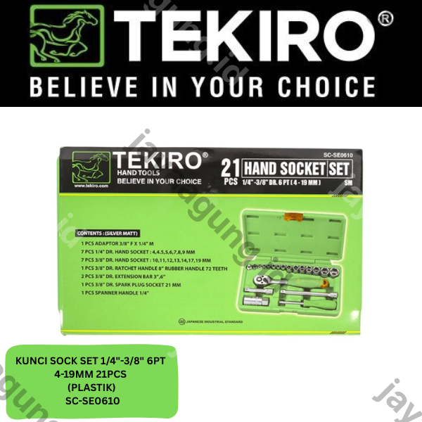 Gambar SOCK SET 1/4''-3/8'' TEKIRO 6PT 21PCS 4-19MM(PLASTIK) SC-SE0610 ke-4