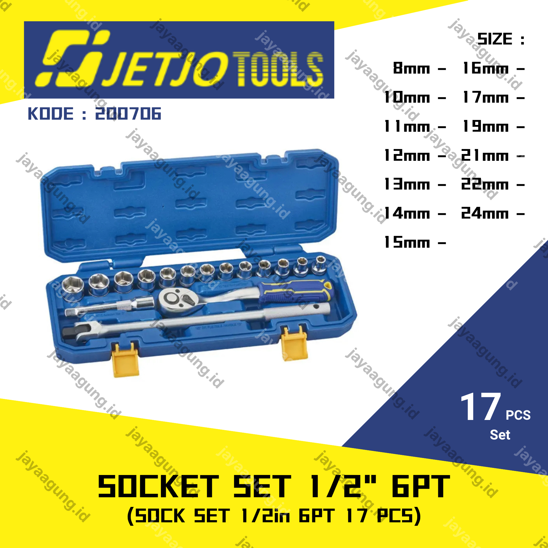 SOCK SET 1/2" 6PT JETJO 17PCS 200706