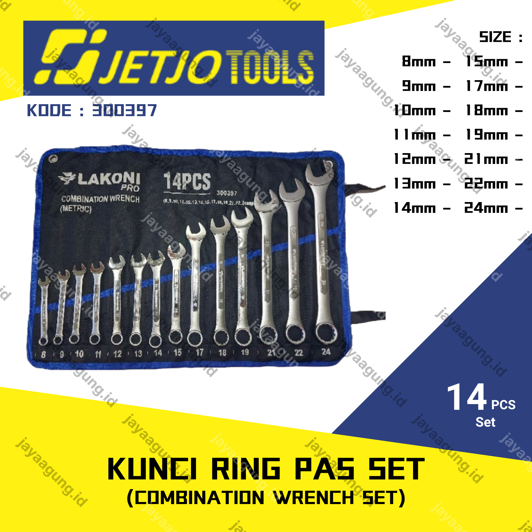 KUNCI RING PAS SET JETJO 8-24MM (14PCS) 300397
